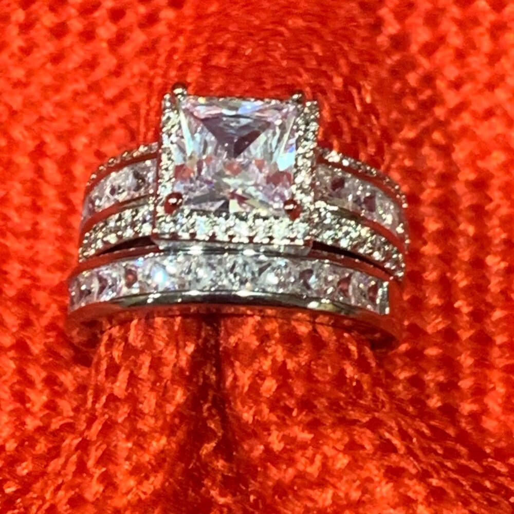 Sterling Silver Plated CZ Wedding Ring Set